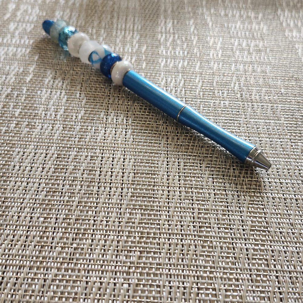 Hand Crafted Blue and White Beaded Pen